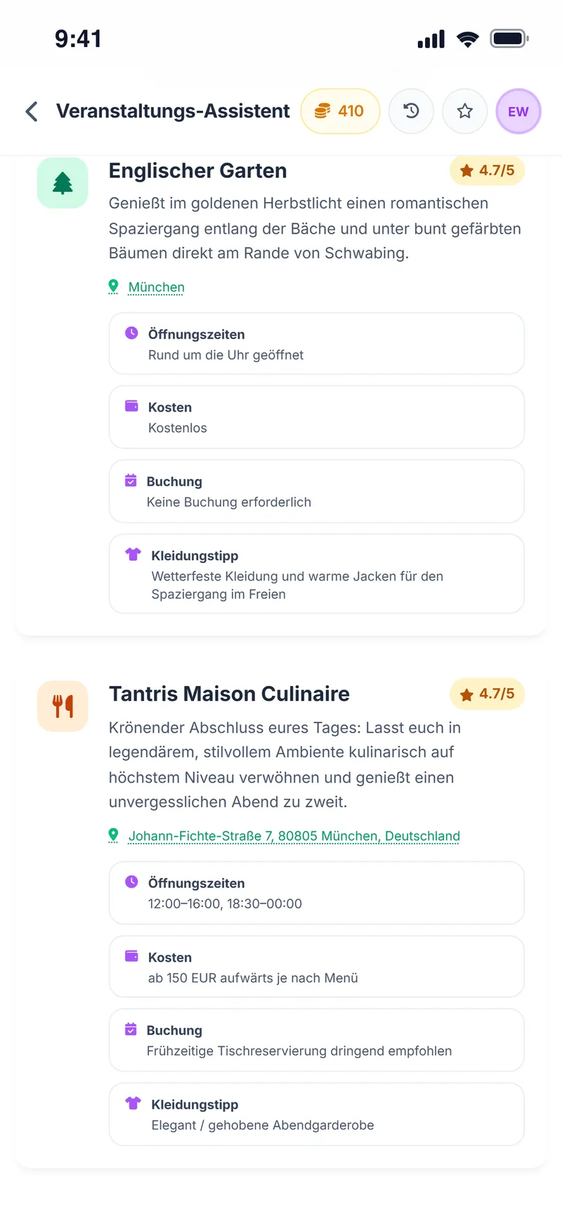 Karten zu Park, Restaurant und Museum mit Adresse, Öffnungszeiten und Kleidungstipp