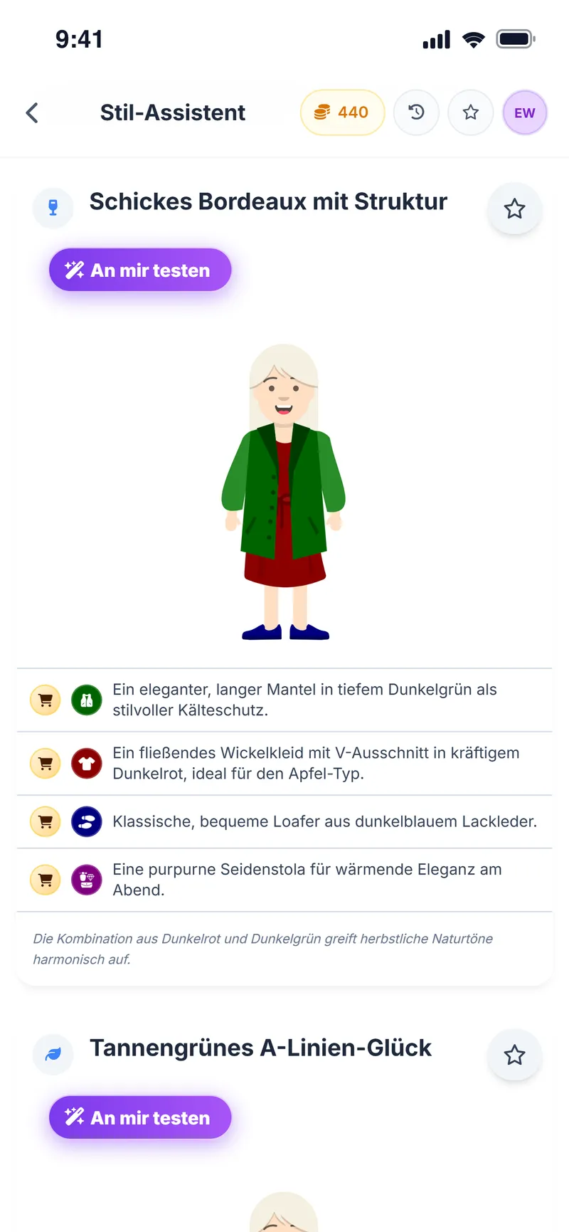 Weiteres Outfit für dieselbe Hochzeit auf dem Avatar, mit Teileliste