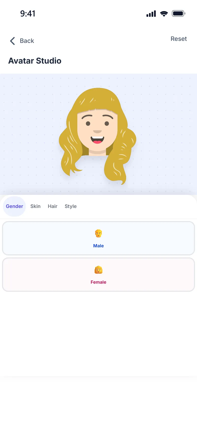 Avatar Studio: cartoon avatar with gender selection
