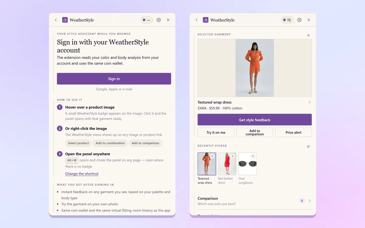 Chrome extension: sign-in, how-to steps and recently picked products