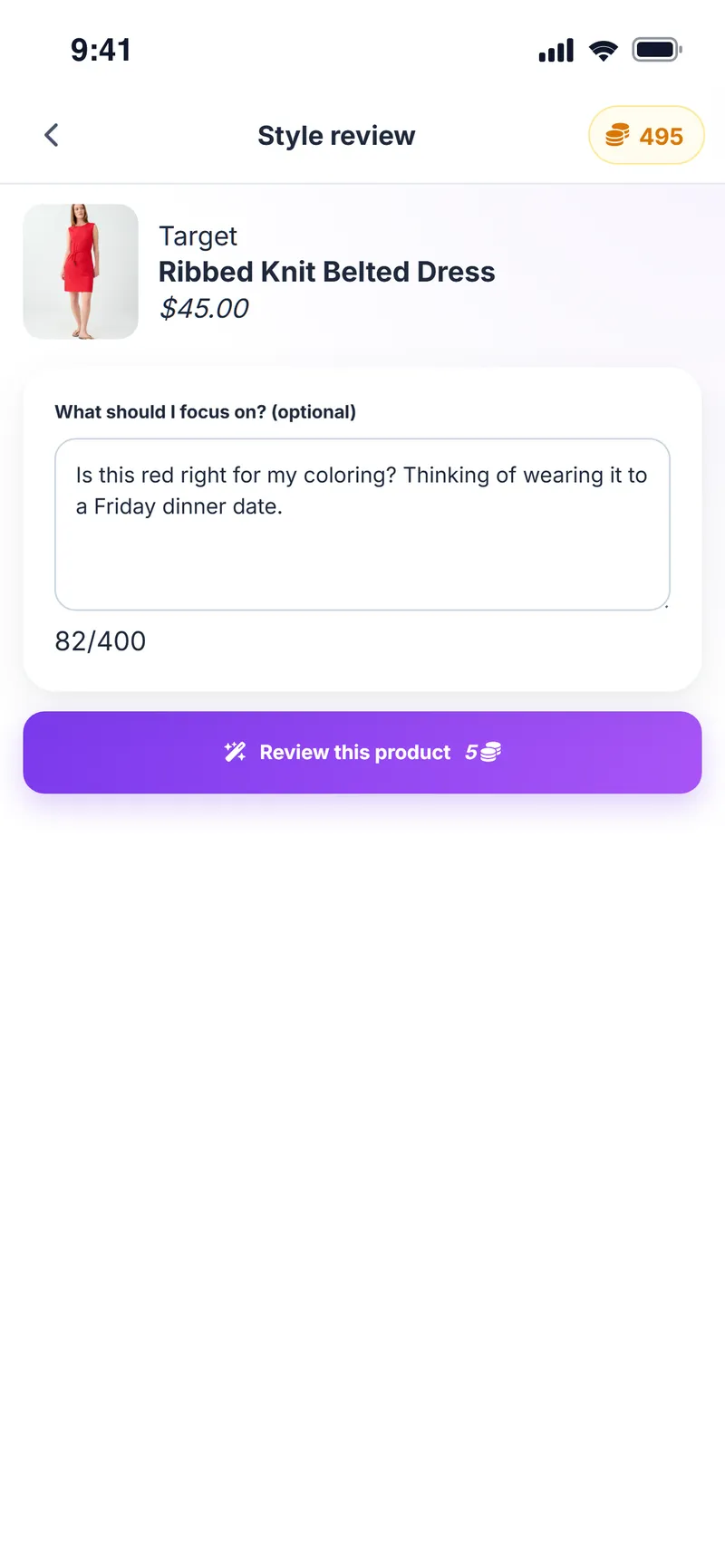Style review request: a question about whether a red dress suits the user's coloring for a dinner date