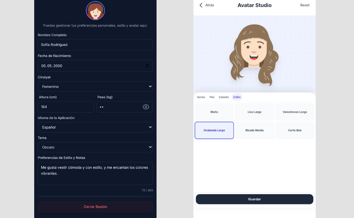 Pantalla de Configuración de Perfil