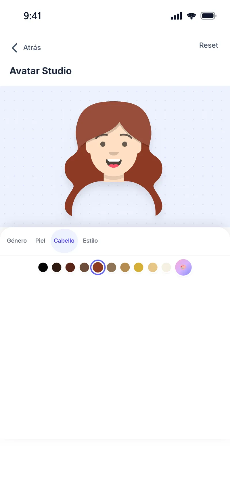 Avatar Studio: opciones de color de cabello