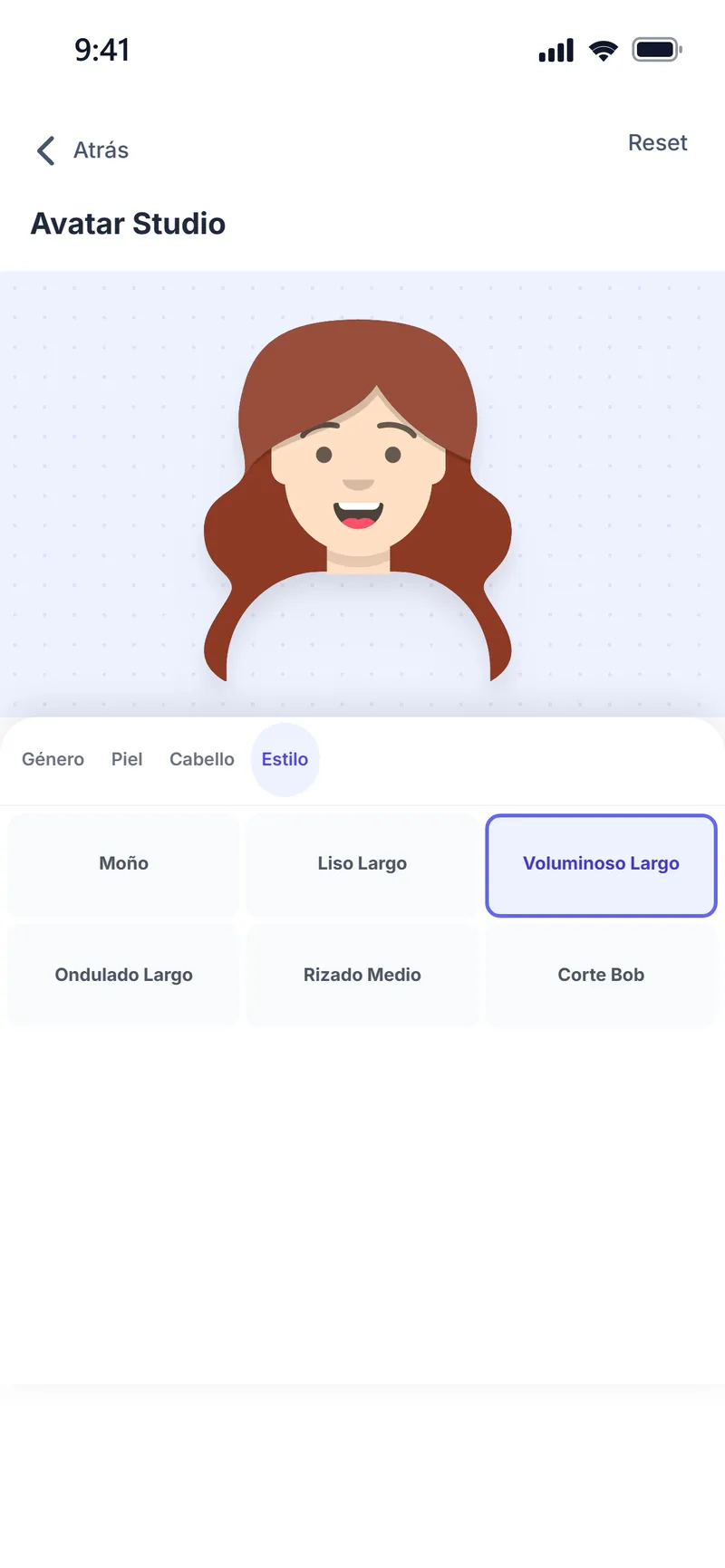 Avatar Studio: opciones de peinado