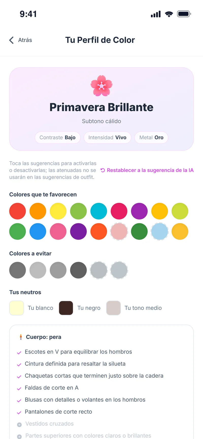 Perfil de color: estación Primavera Brillante, colores que te favorecen, colores a evitar y neutros