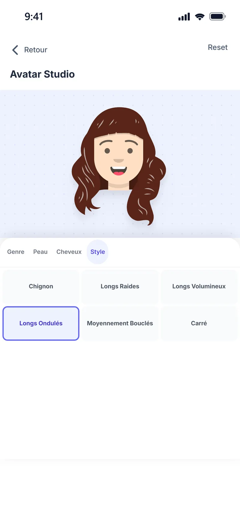 Avatar Studio : choix de la coiffure