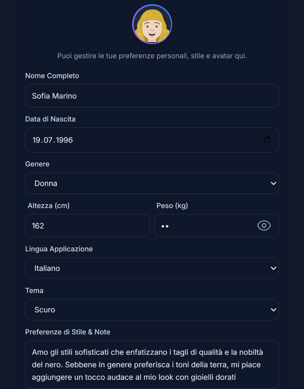 Impostazioni Profilo