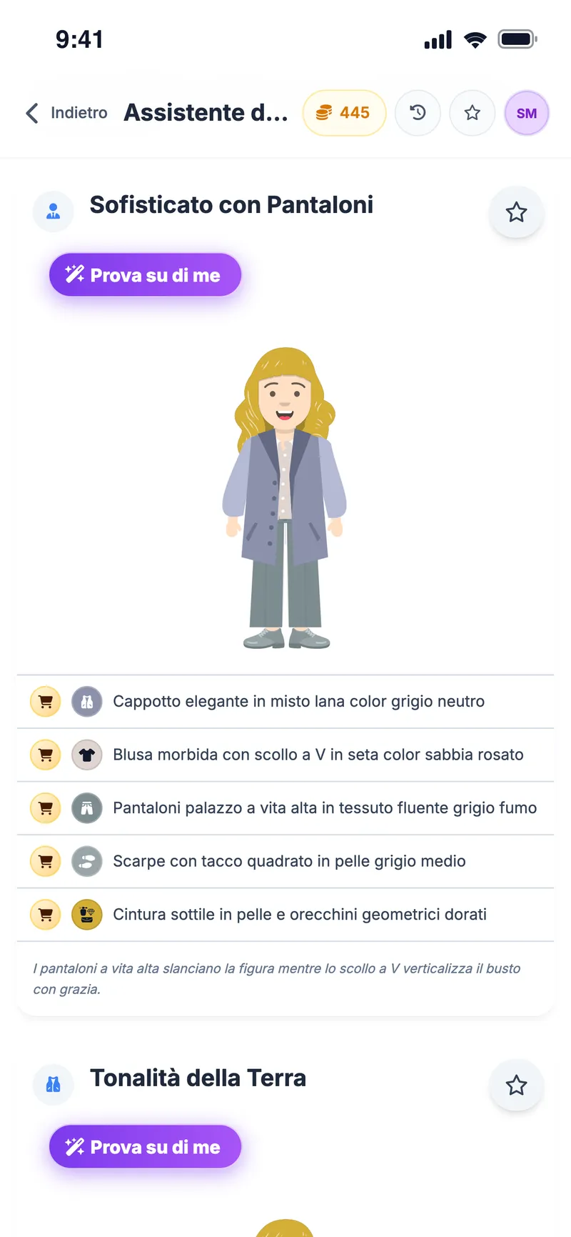 Dettagli dell'outfit alternativo: ogni capo spiegato in base alla palette e alla figura