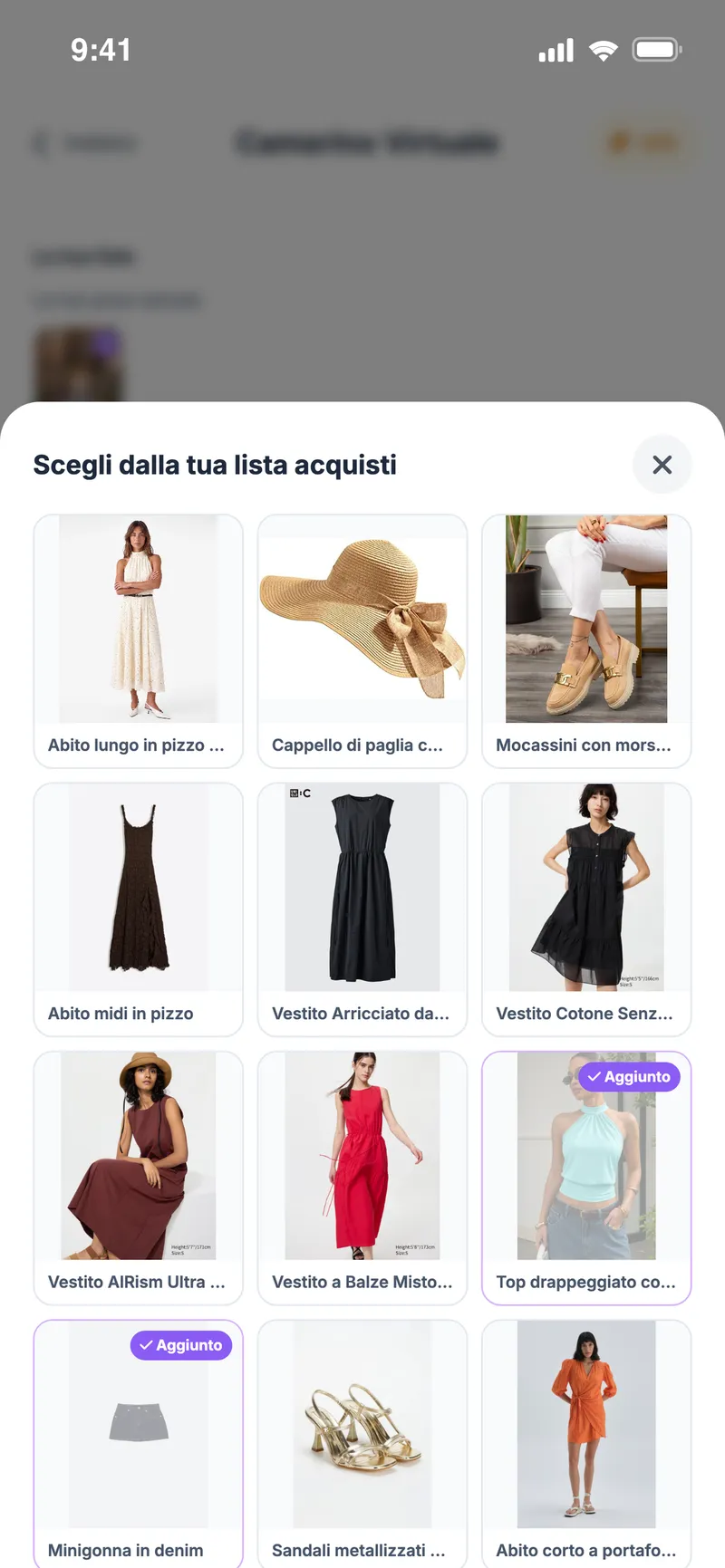 Camerino virtuale: scegliere i capi dalla lista acquisti salvata