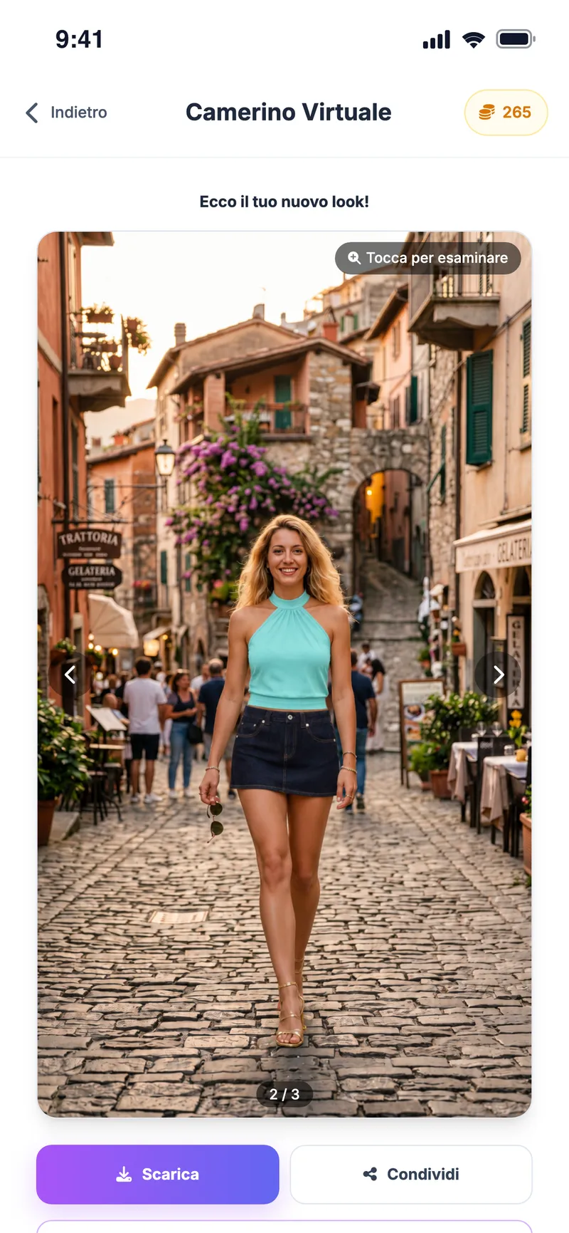 Prove precedenti: il look con il top turchese nella galleria del camerino virtuale