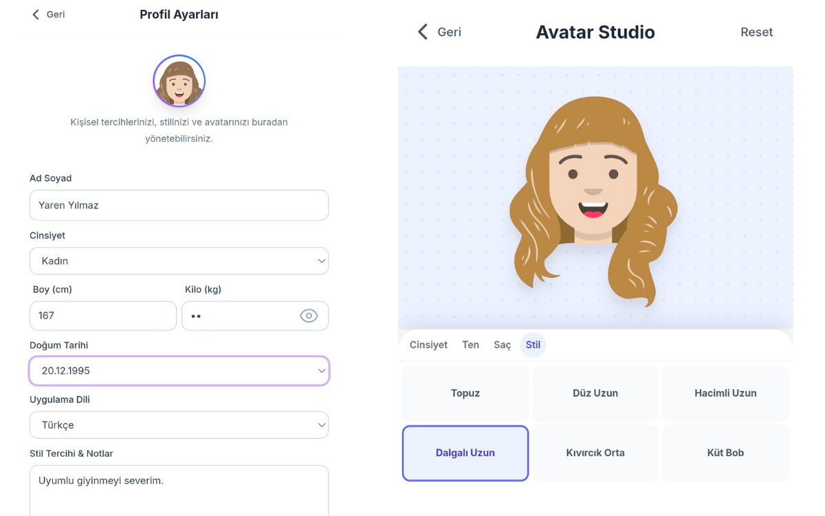 Profil Ayarları Ekranı