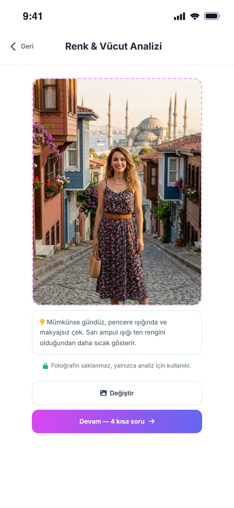 Renk analizi için yüklenen fotoğraf ve çekim önerileri
