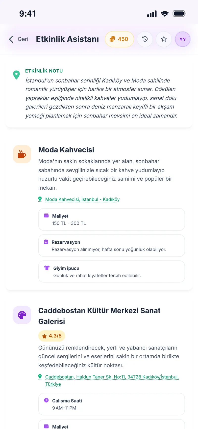 Gerçek mekân önerileri: Moda Kahvecisi ve sanat galerisi