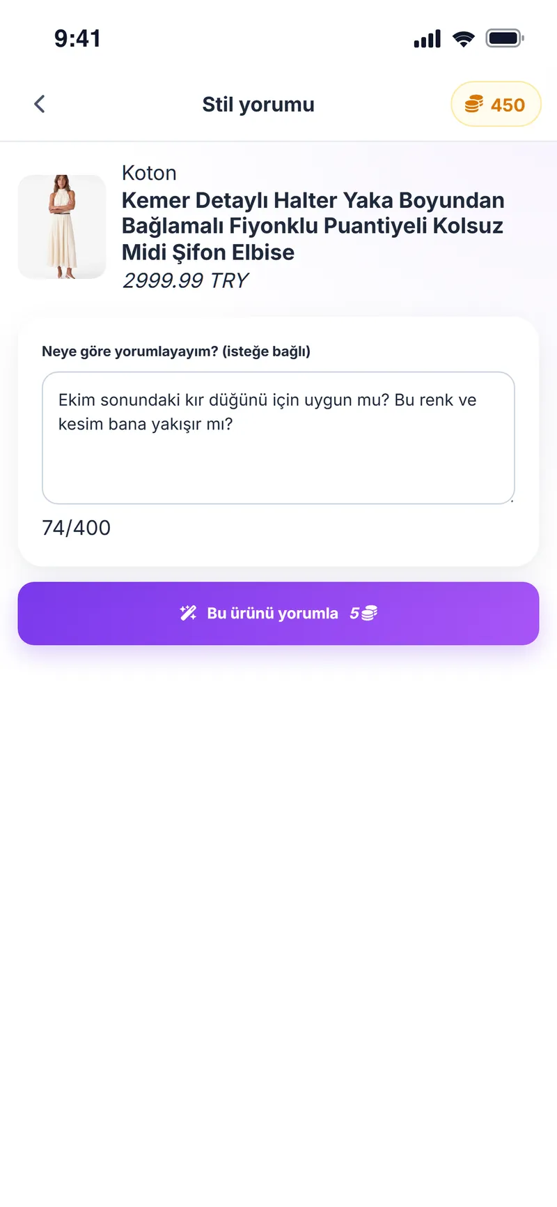 Ürün için yapay zekâya sorulacak kişisel soru