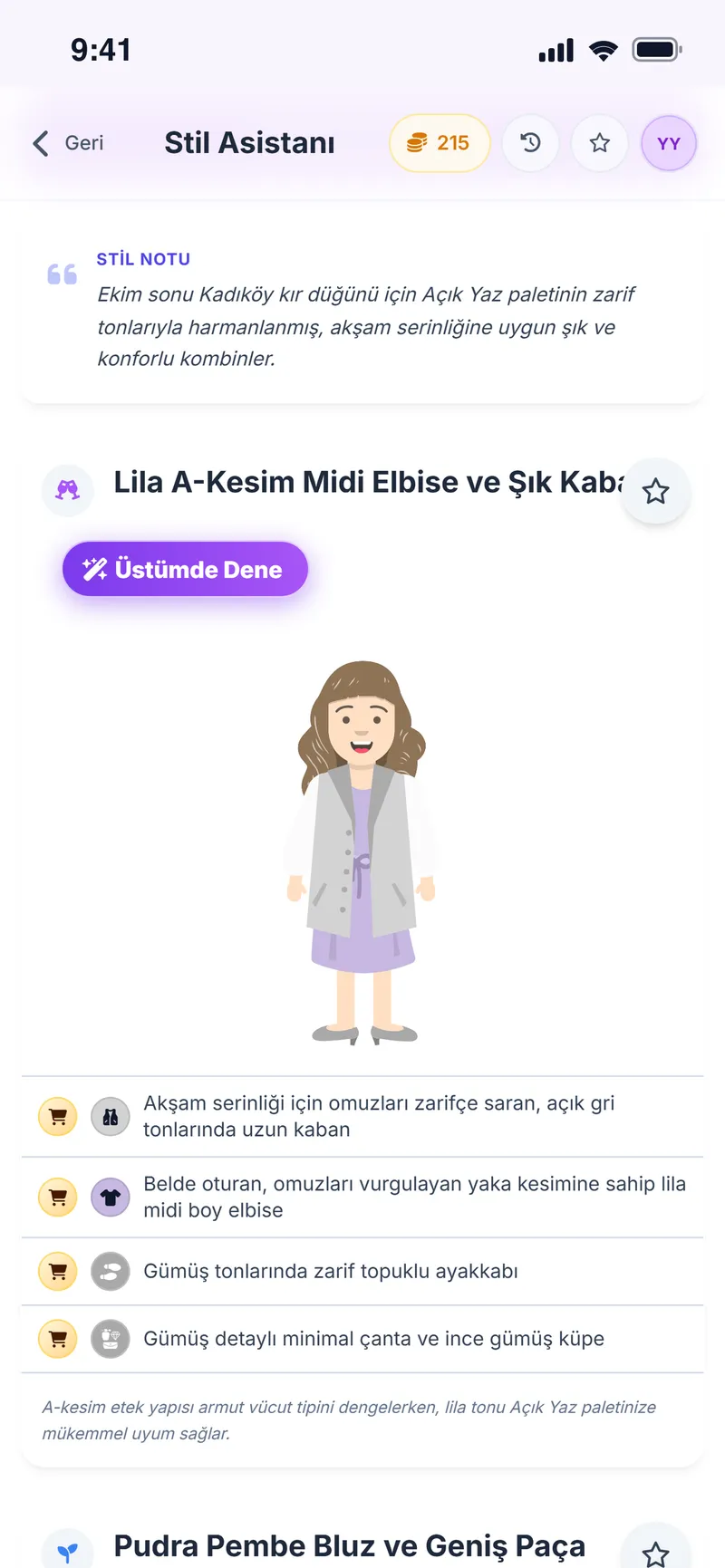 Kır düğünü için önerilen kombin, avatar üzerinde ve parça listesiyle
